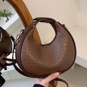 Coffee Brown Vintage Women's European And American Style Design Pu Crossbody Bag